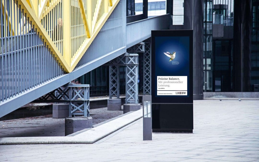 Digital outdoor steles at the LBBW headquarters