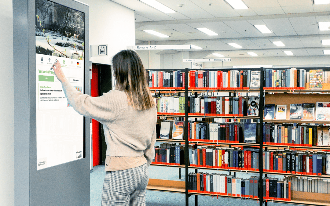 Library signage - one touch to the right bookshelf